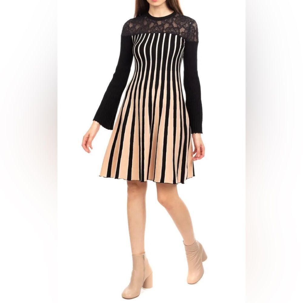 TWINSET SIMONA BARBIERI Dress  Size M Wool Blend Lace texture Made in Italy